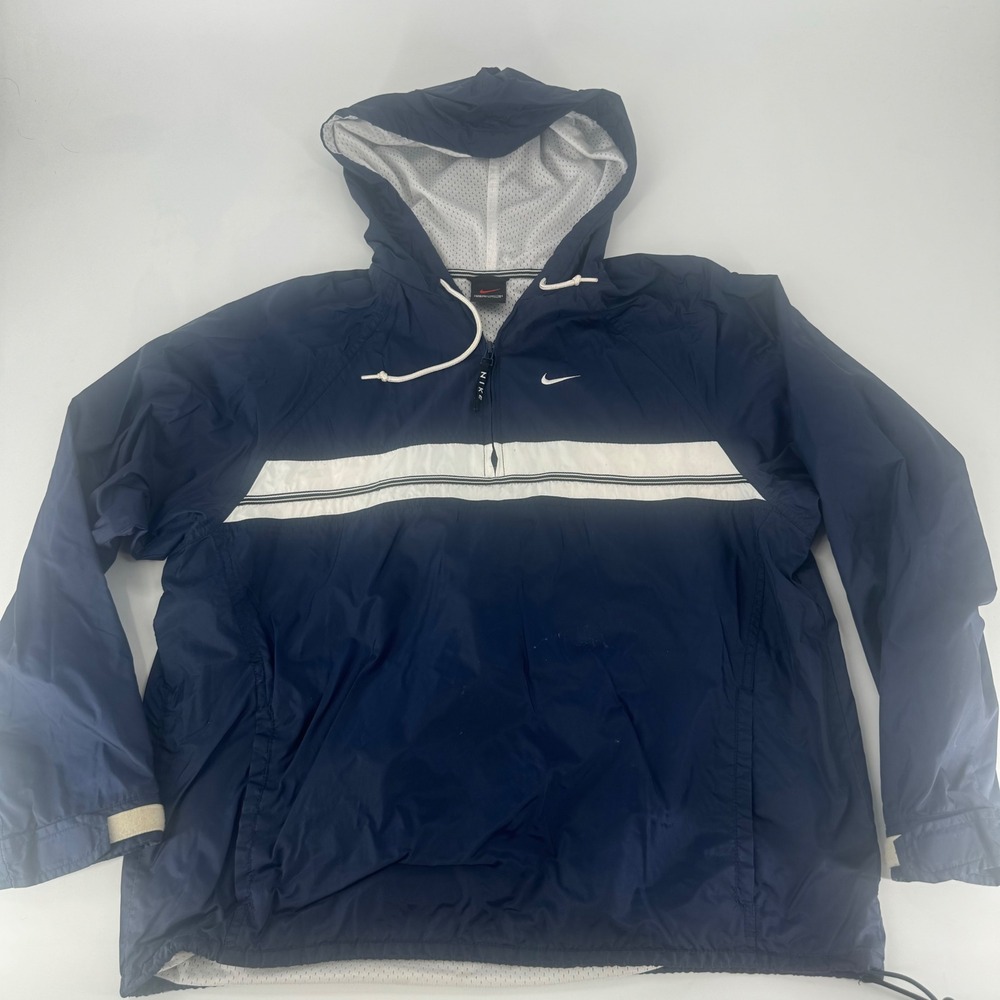Nike Boys Navy Blue White Stripe Quarter Zip Lined Windbreaker Jacket M 8-10
